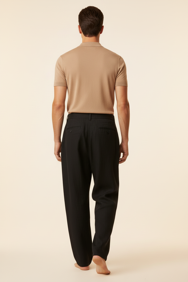Pantalon Baggy Noir Lin Plissé Ample Homme - vue 2