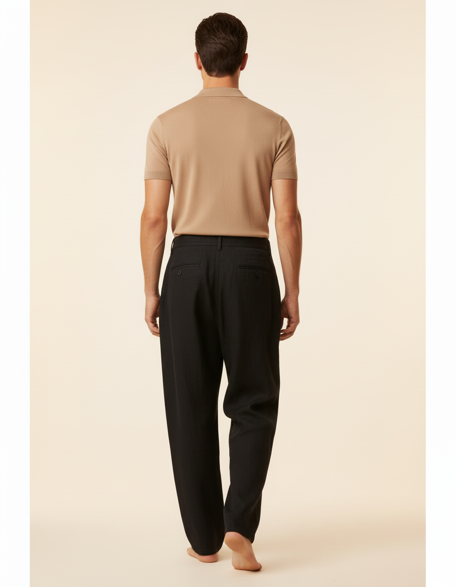 Pantalon Baggy Noir Lin Plissé Ample Homme - vue 2