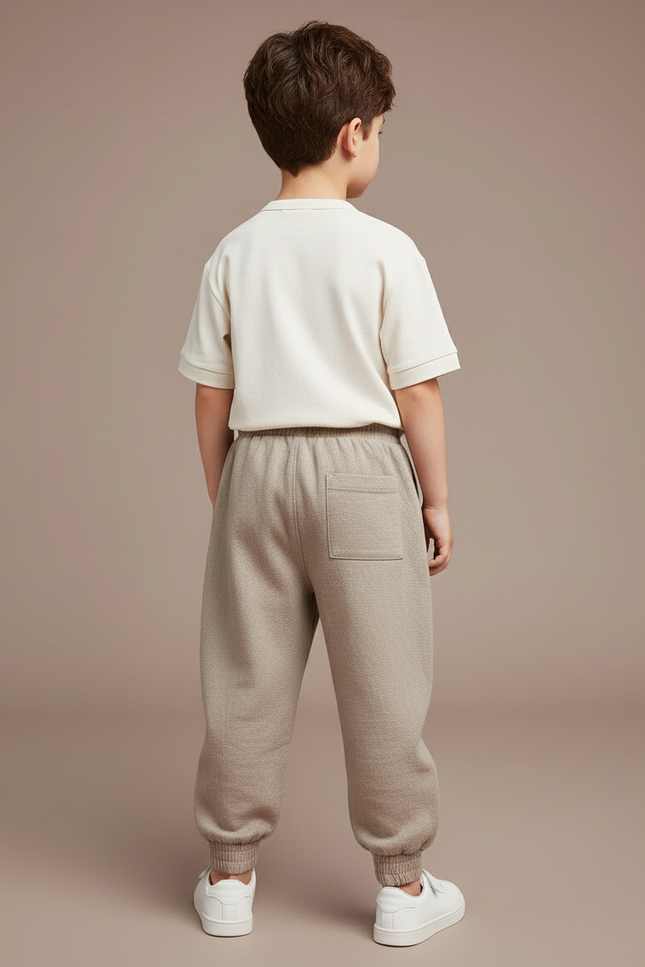 Pantalon Baggy Beige Tissé Ample Élastique Wifi Enfant - Lin - vue 2
