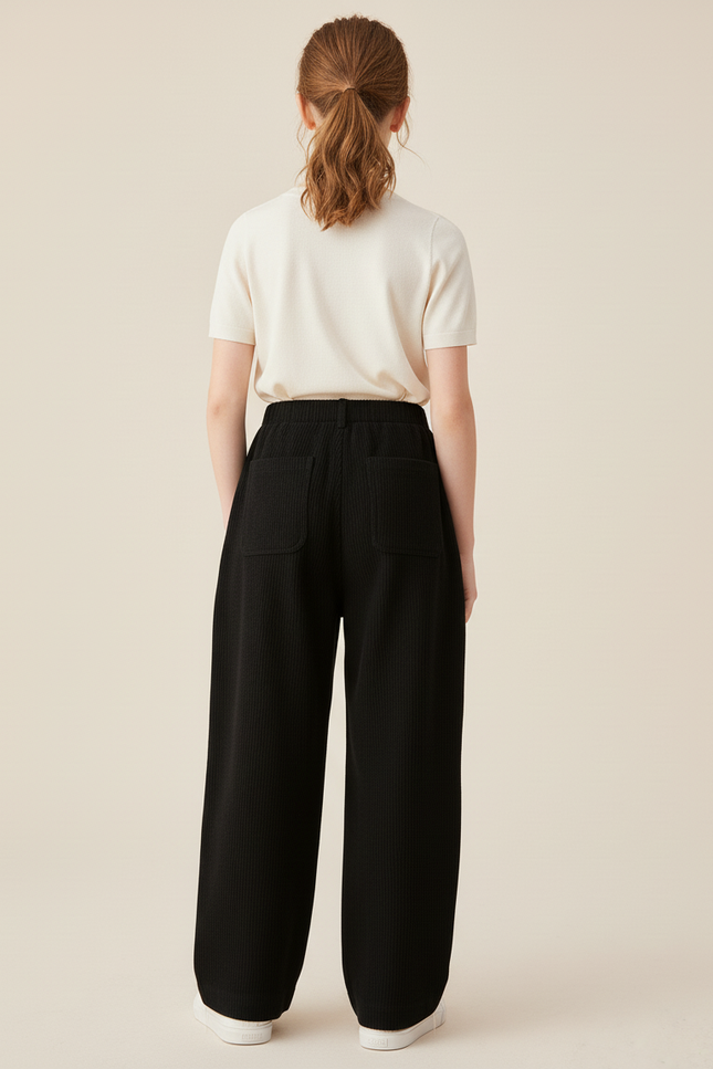 Pantalon Baggy Noir Côtelé Ample Décontracté Cœur - Cordé - vue 2