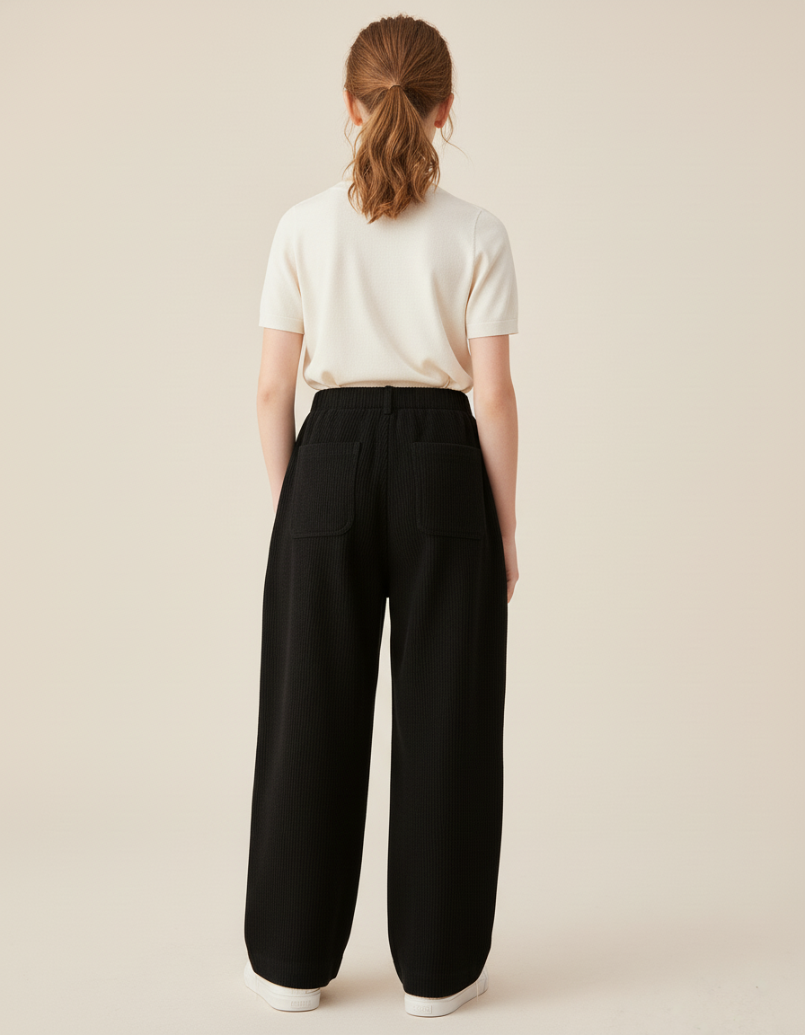 Pantalon Baggy Noir Côtelé Ample Décontracté Cœur - Cordé - vue 2
