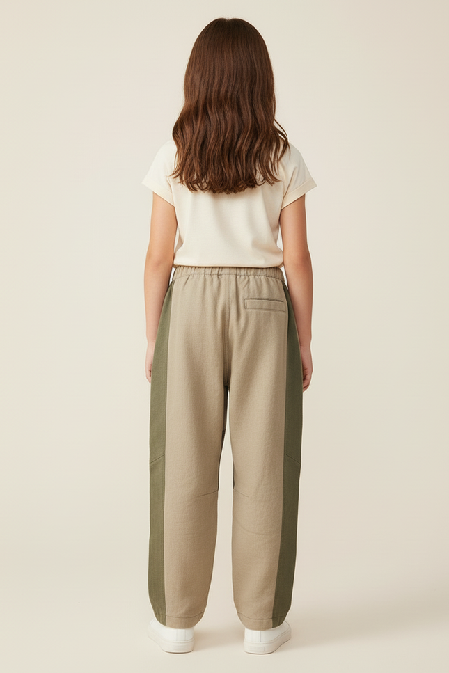 Pantalon Baggy Beige Kaki Cargo Zippé Enfant - Toile - vue 2