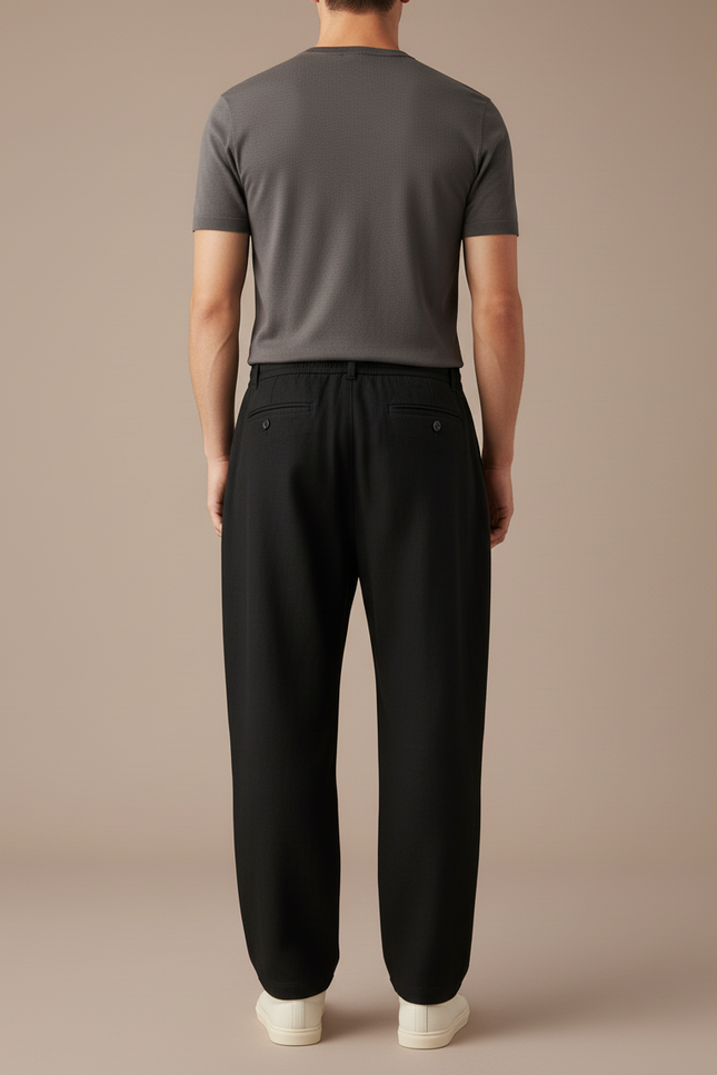 Pantalon Baggy Noir Ample Décontracté Cordon Homme - Lin - vue 2
