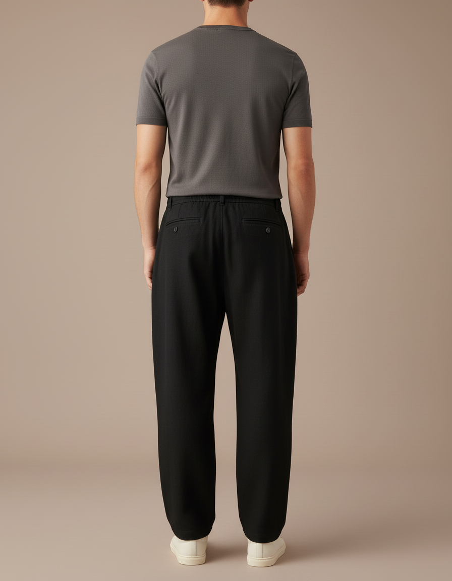 Pantalon Baggy Noir Ample Décontracté Cordon Homme - Lin - vue 2