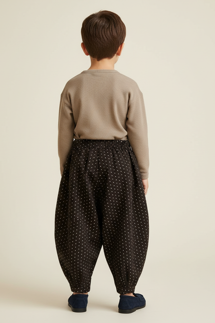Pantalon Baggy Noir Pois Ample Coton Enfant - Molleton - vue 2