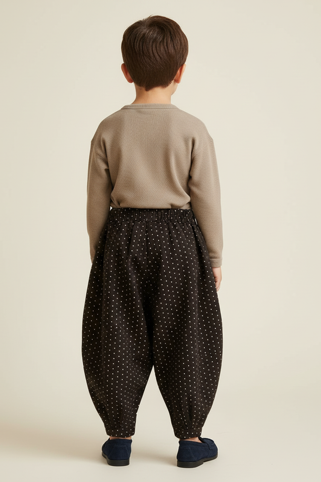 Pantalon Baggy Noir Pois Ample Coton Enfant - Molleton - vue 2