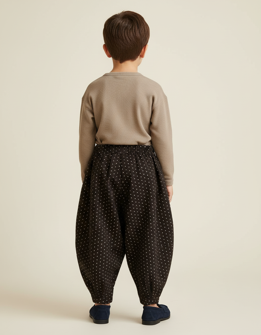 Pantalon Baggy Noir Pois Ample Coton Enfant - Molleton - vue 2