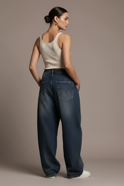 Pantalon Baggy Bleu Délavé Tigre Ample Femme - Jean - vue 2