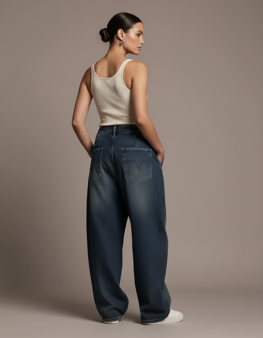 Pantalon Baggy Bleu Délavé Tigre Ample Femme - Jean - vue 2