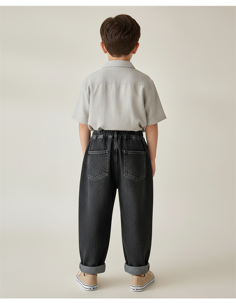 Pantalon Baggy Denim Noir Ample Enfant Décontracté - Jean - vue 2