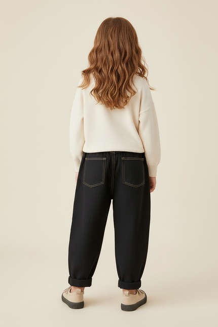 Pantalon Baggy Noir Denim Ample Couture Jaune Enfant - Jean - vue 2