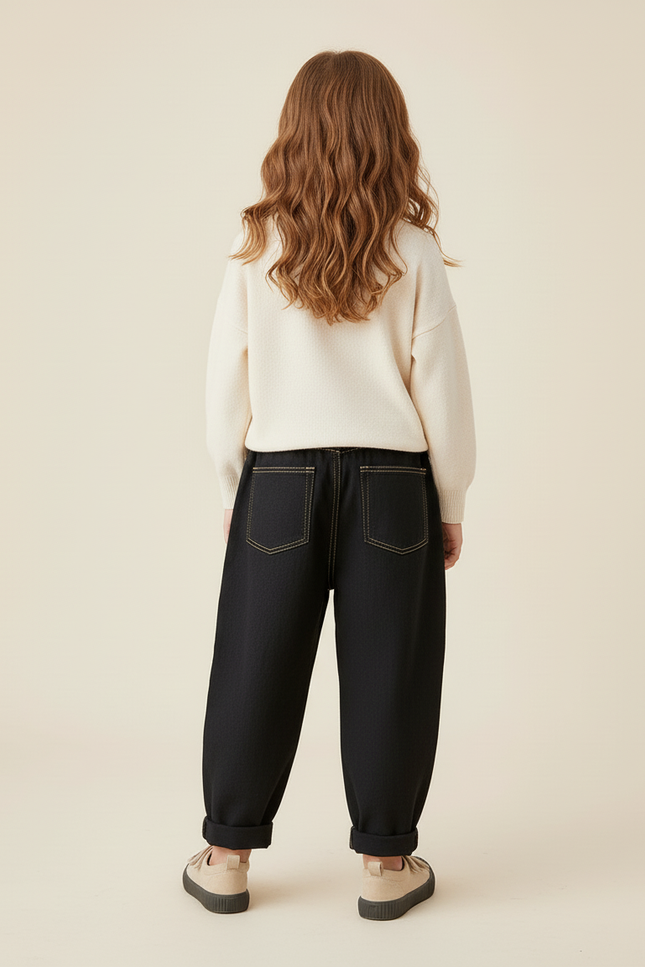 Pantalon Baggy Noir Denim Ample Couture Jaune Enfant - Jean - vue 2