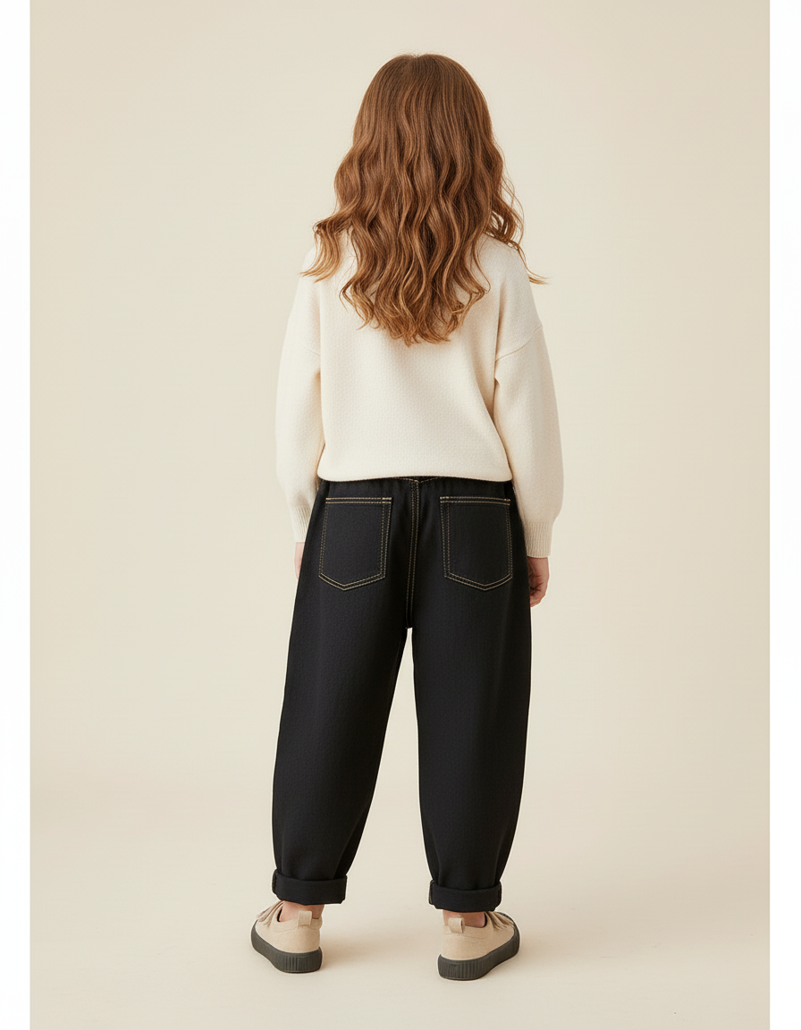 Pantalon Baggy Noir Denim Ample Couture Jaune Enfant - Jean - vue 2