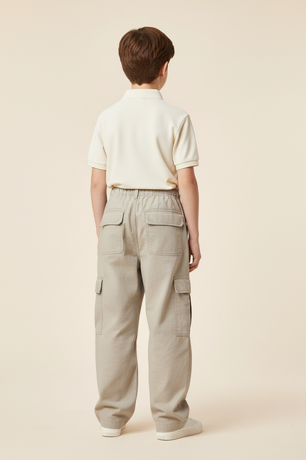 Pantalon Baggy Beige Cargo Ample Coton Garçon - vue 2