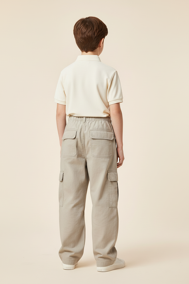 Pantalon Baggy Beige Cargo Ample Coton Garçon - vue 2