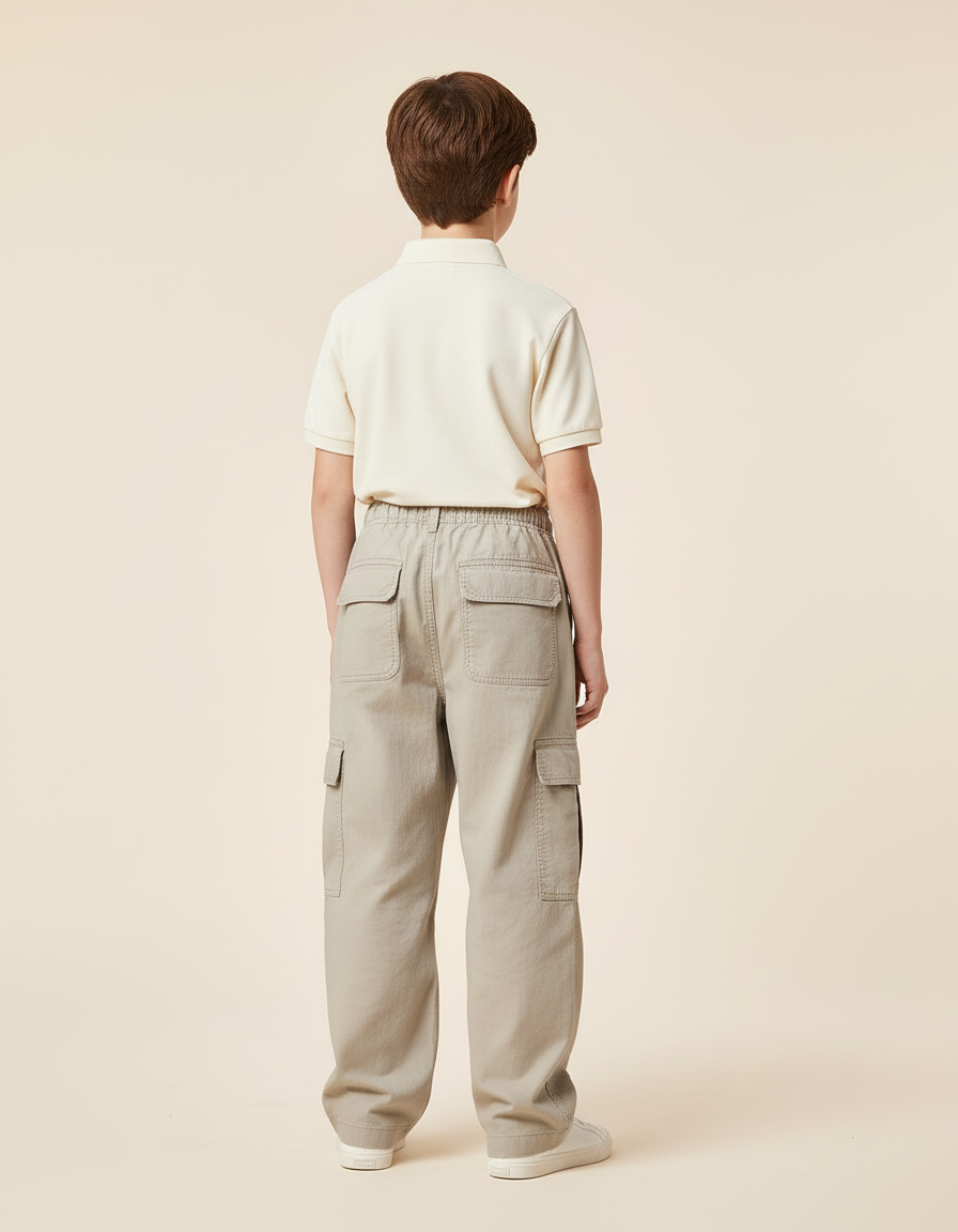 Pantalon Baggy Beige Cargo Ample Coton Garçon - vue 2