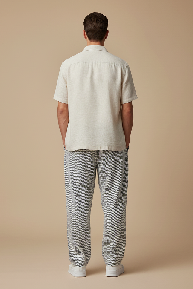 Pantalon Baggy Blanc Noir Imprimé Décontracté Homme Cordon - Tweed - vue 2