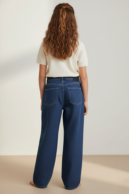 Pantalon Baggy Bleu Jean Ample Clous Enfants - vue 2