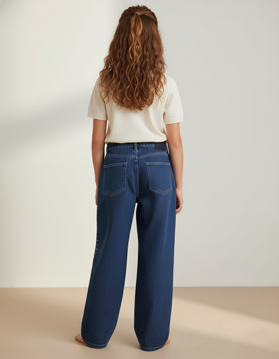 Pantalon Baggy Bleu Jean Ample Clous Enfants - vue 2