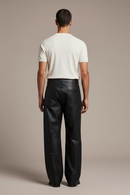 Pantalon Cuir Baggy - Noir - vue 2