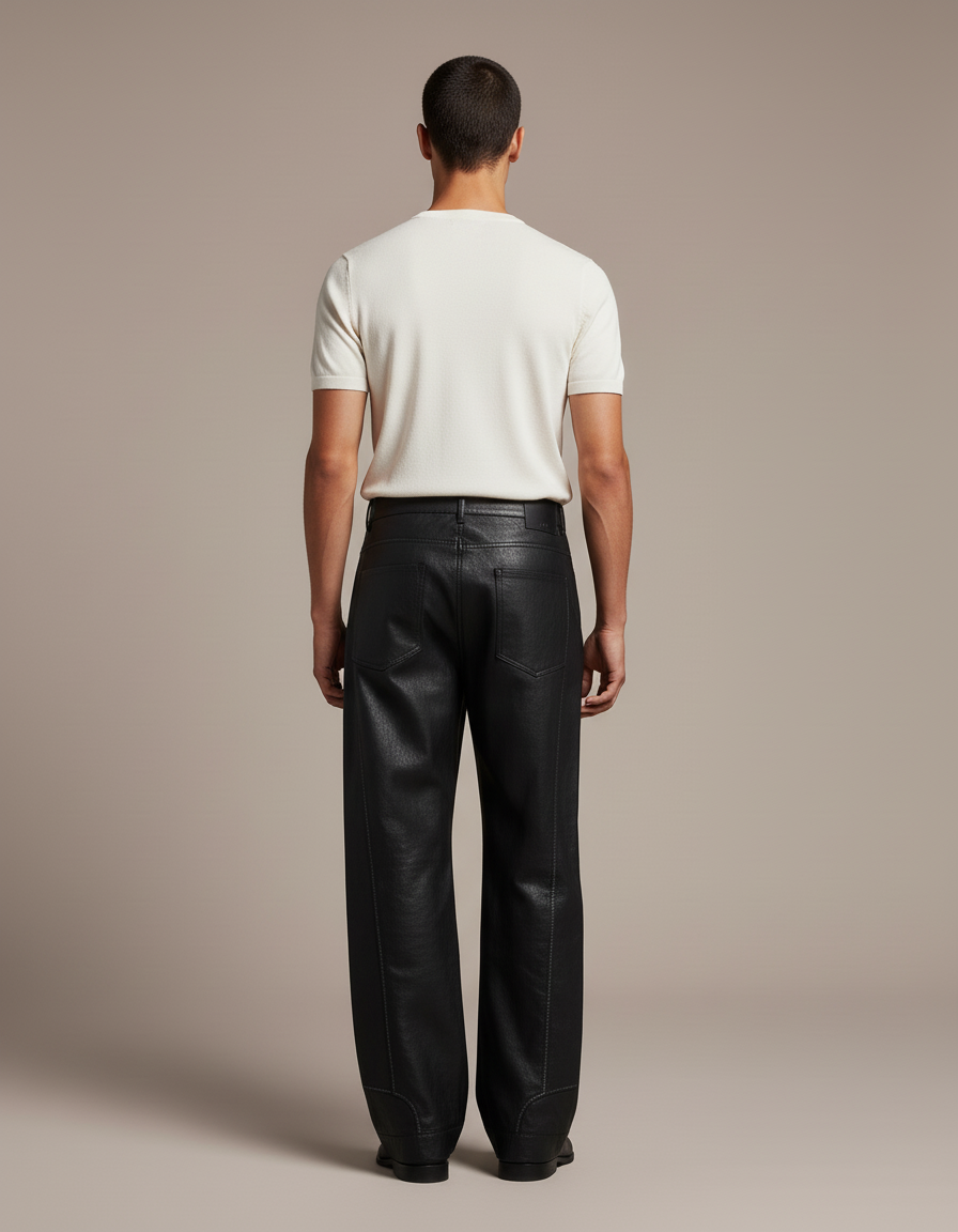 Pantalon Cuir Baggy - Noir - vue 2