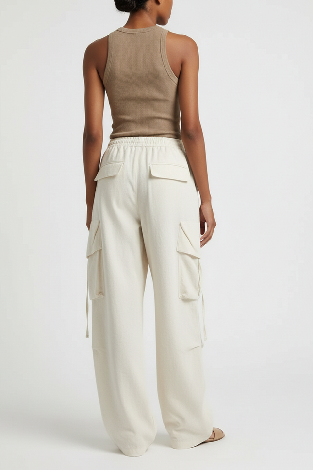 Pantalon Baggy Cargo Écru Ample Décontracté Fluide - Beige Toile - vue 2