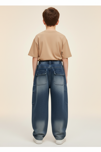 Pantalon Baggy Jean Bleu Décontracté Ample Imprimé Enfant - vue 2