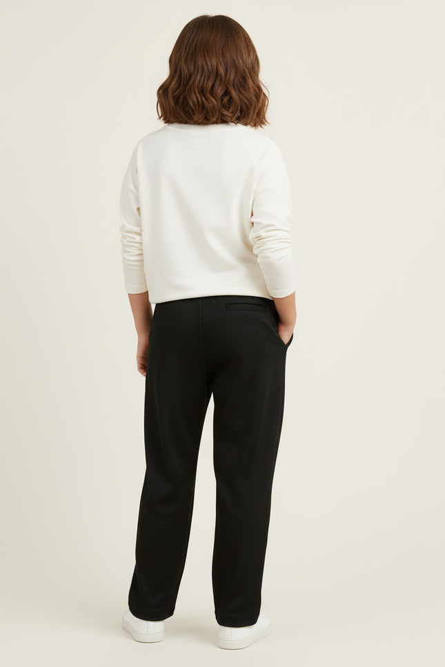 Pantalon Baggy Noir Ample Côtelé Élastique Fille - Cordé - vue 2
