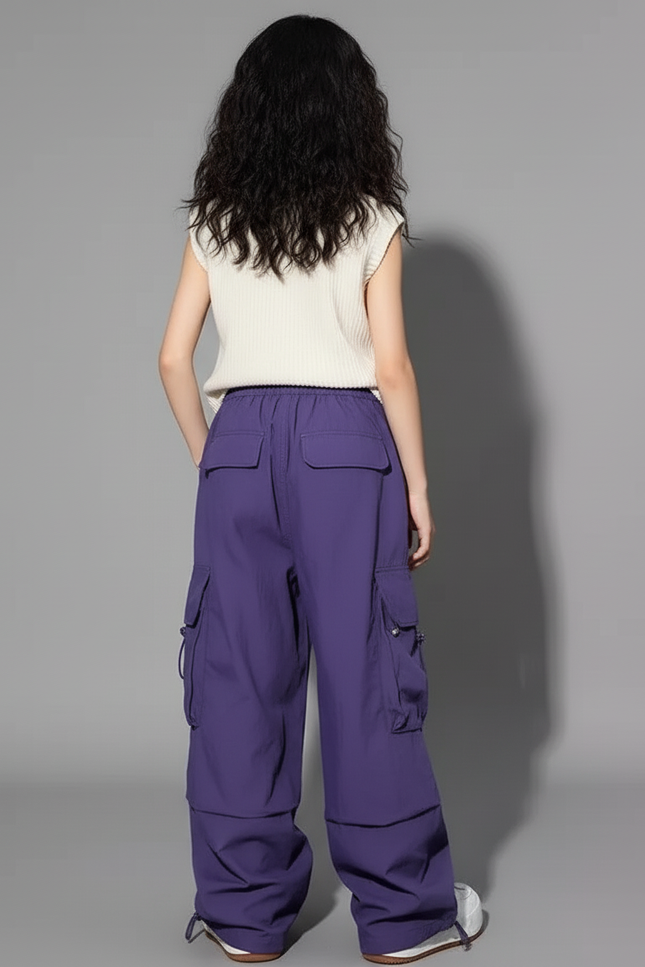 Pantalon Baggy Violet Cargo Ample Streetwear Fille - Polyester - vue 2