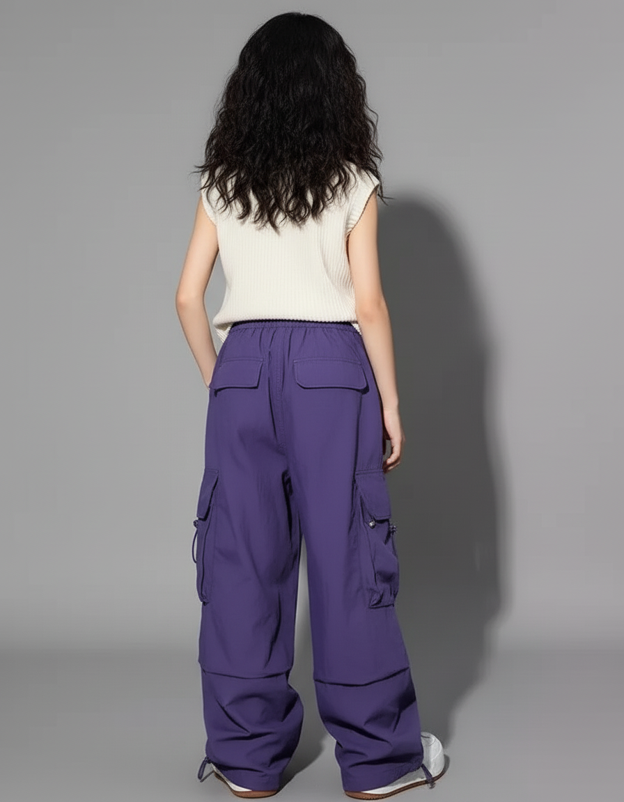 Pantalon Baggy Violet Cargo Ample Streetwear Fille - Polyester - vue 2