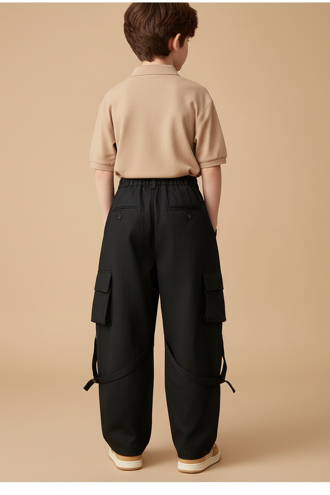 Pantalon Baggy Noir Cargo Ample Zippé Enfant - Toile - vue 2