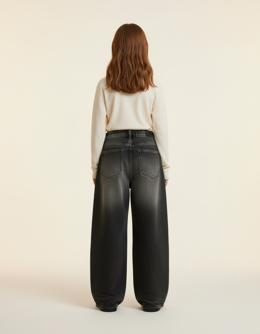 Pantalon Baggy Noir Délavé Imprimé Rose Tribal - Jean - vue 2