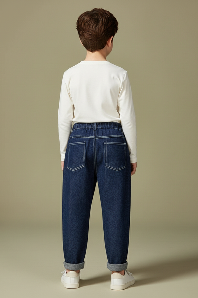 Pantalon Baggy Denim Bleu Ample Enfant Surpiqué - Jean - vue 2