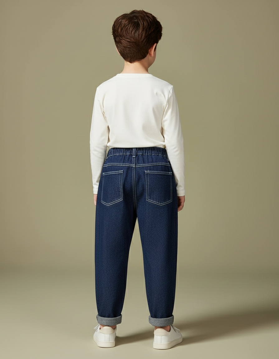 Pantalon Baggy Denim Bleu Ample Enfant Surpiqué - Jean - vue 2