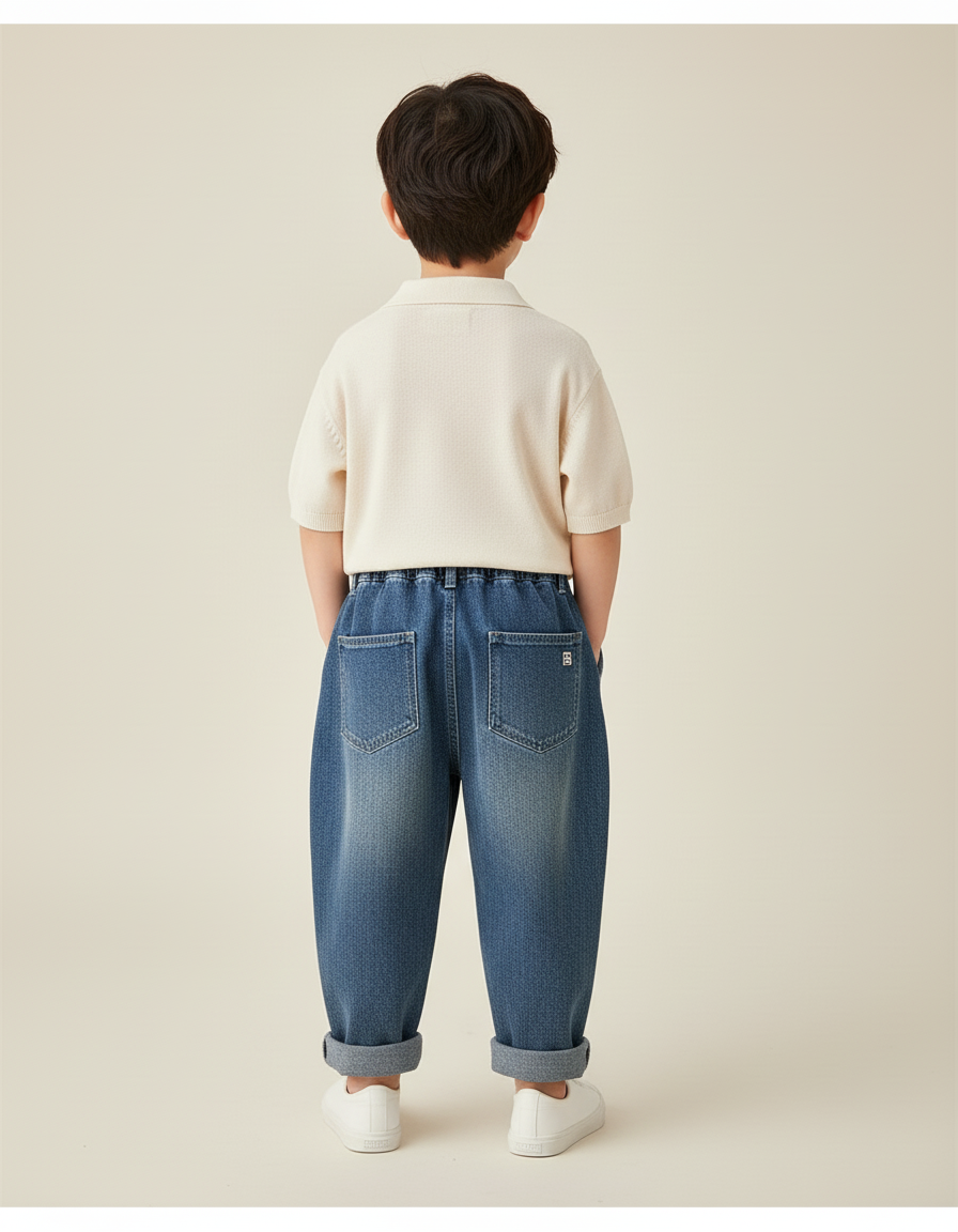 Pantalon Baggy Jean Bleu Ample Enfants Décontracté - vue 2