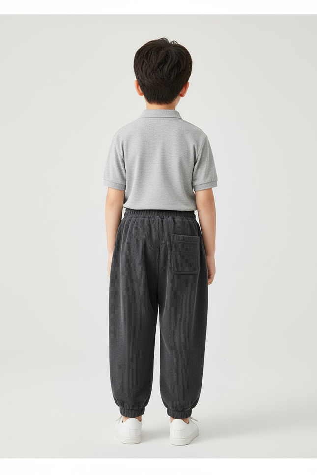 Pantalon Baggy Gris Côtelé Ample Épais Hiver Enfant - Cordé - vue 2