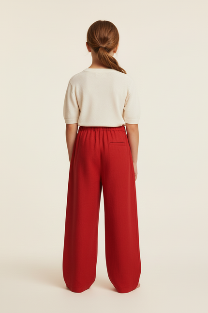 Pantalon Baggy Rouge Ample Lin Enfant Décontracté Fluide - vue 2
