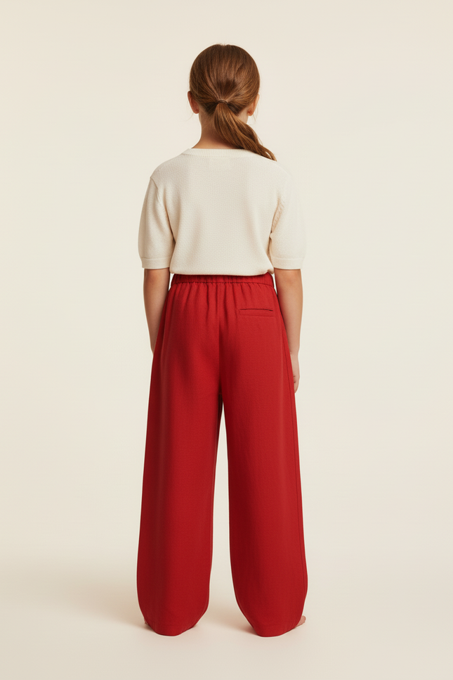 Pantalon Baggy Rouge Ample Lin Enfant Décontracté Fluide - vue 2