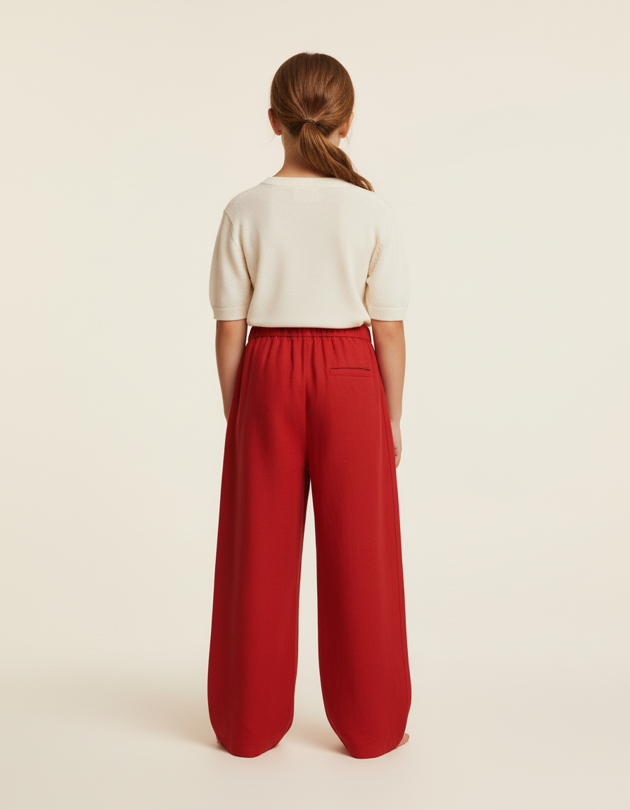 Pantalon Baggy Rouge Ample Lin Enfant Décontracté Fluide - vue 2