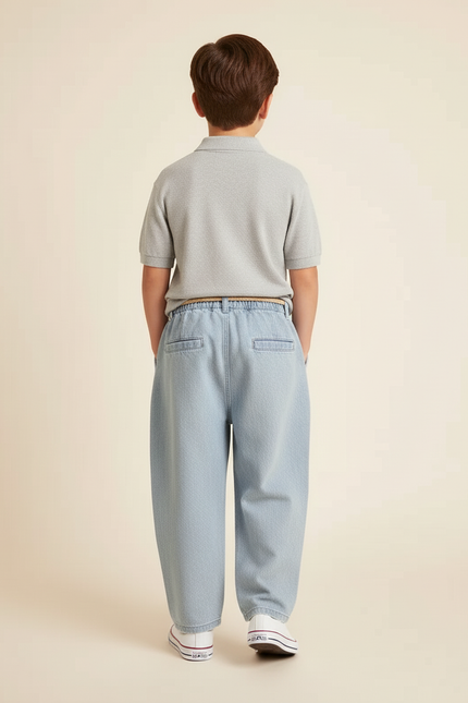 Pantalon Baggy Jean Clair Ample Cordon Décontracté Enfant - Bleu - vue 2