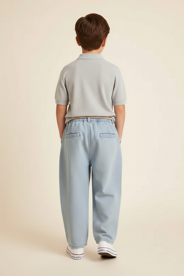Pantalon Baggy Jean Clair Ample Cordon Décontracté Enfant - Bleu - vue 2