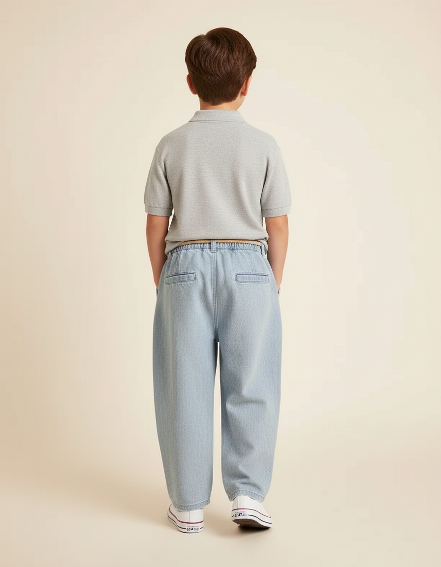 Pantalon Baggy Jean Clair Ample Cordon Décontracté Enfant - Bleu - vue 2