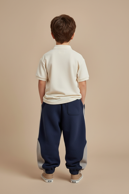 Pantalon Baggy Bleu Marine Molletonné Rayé Bicolore Enfant - vue 2