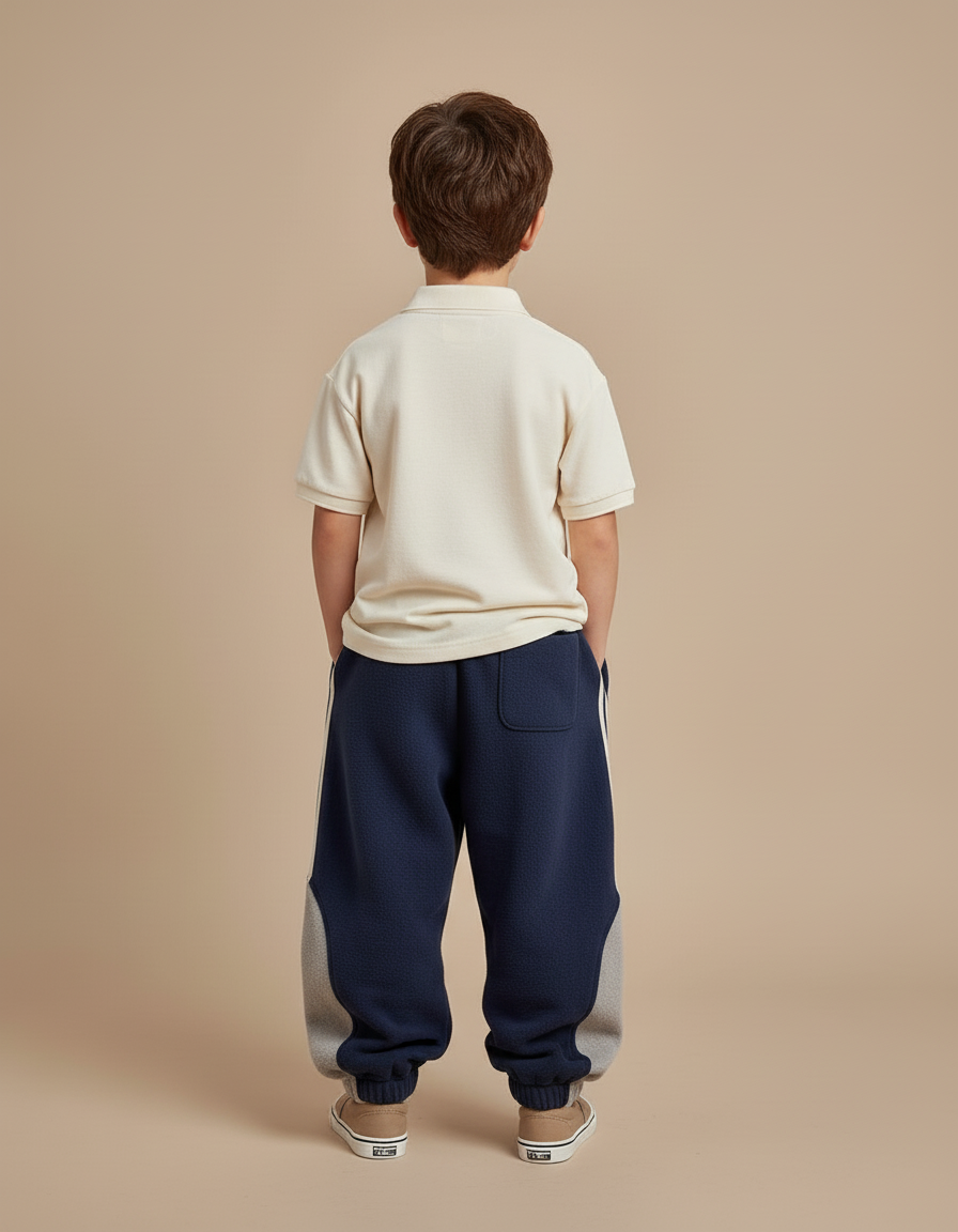 Pantalon Baggy Bleu Marine Molletonné Rayé Bicolore Enfant - vue 2