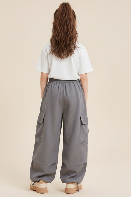 Pantalon Baggy Gris Cargo Ample Unisexe Décontracté - Lin - vue 2