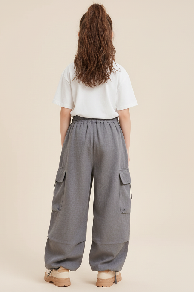 Pantalon Baggy Gris Cargo Ample Unisexe Décontracté - Lin - vue 2