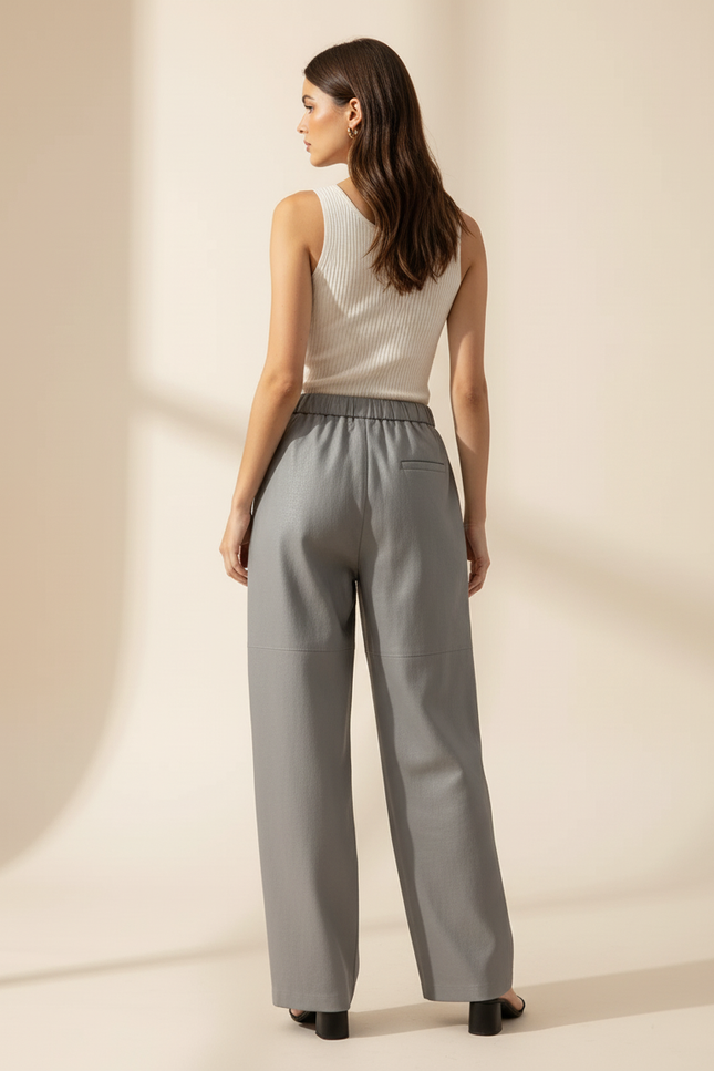 Pantalon Baggy Gris Similicuir Ample Élastique Femme - Simili cuir - vue 2