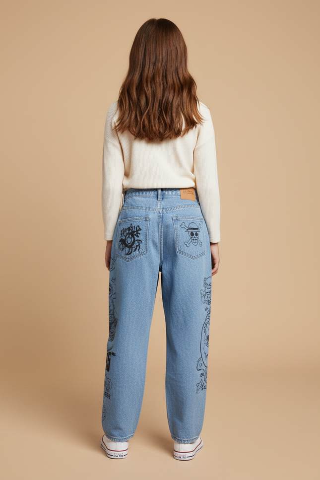 Pantalon Baggy Jean Clair Imprimé Manga Unisexe Harajuku - Bleu - vue 2