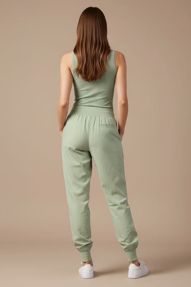 Pantalon Baggy Vert Sauge Fluide Sport Femme - Polyester - vue 2