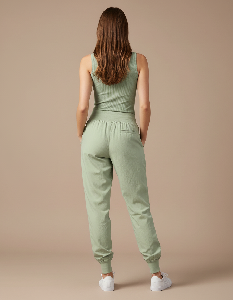 Pantalon Baggy Vert Sauge Fluide Sport Femme - Polyester - vue 2